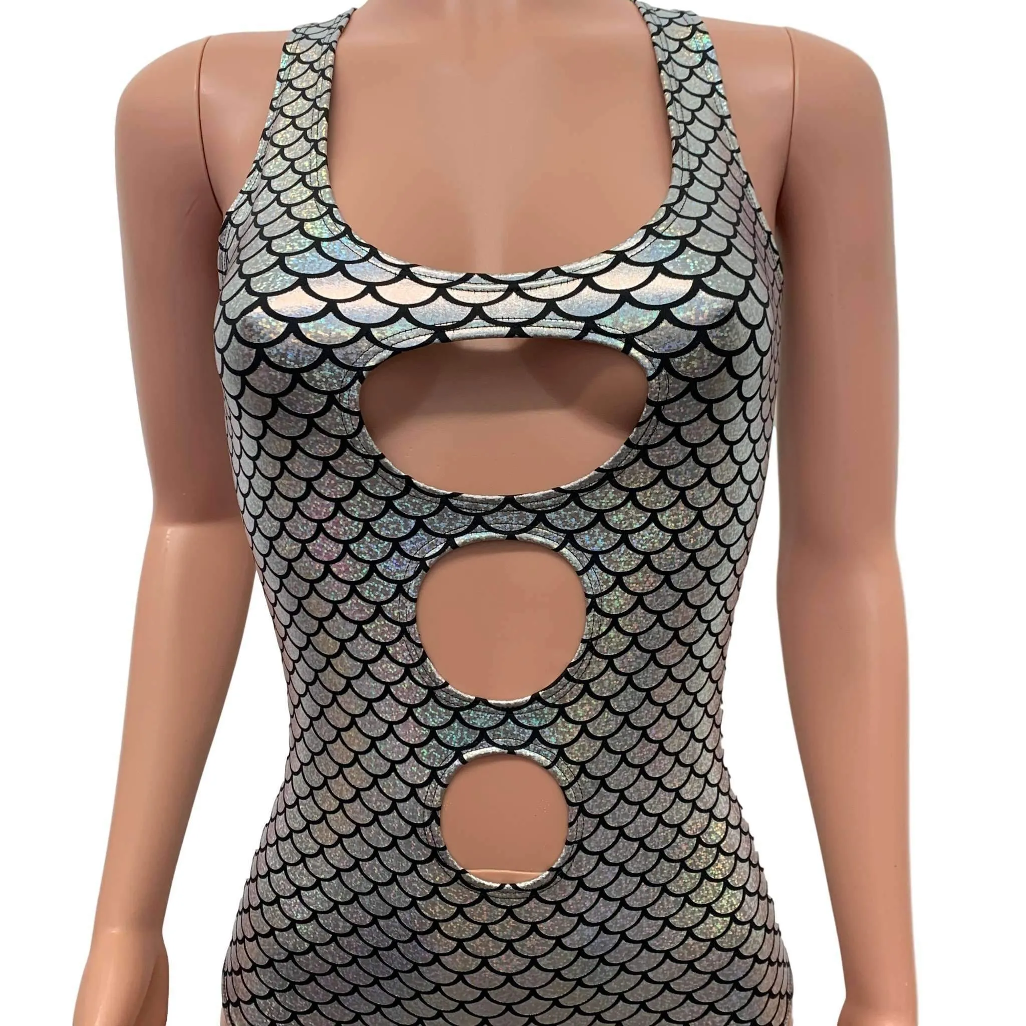 Keyhole Bodysuit - Silver Mermaid Scale Holographic