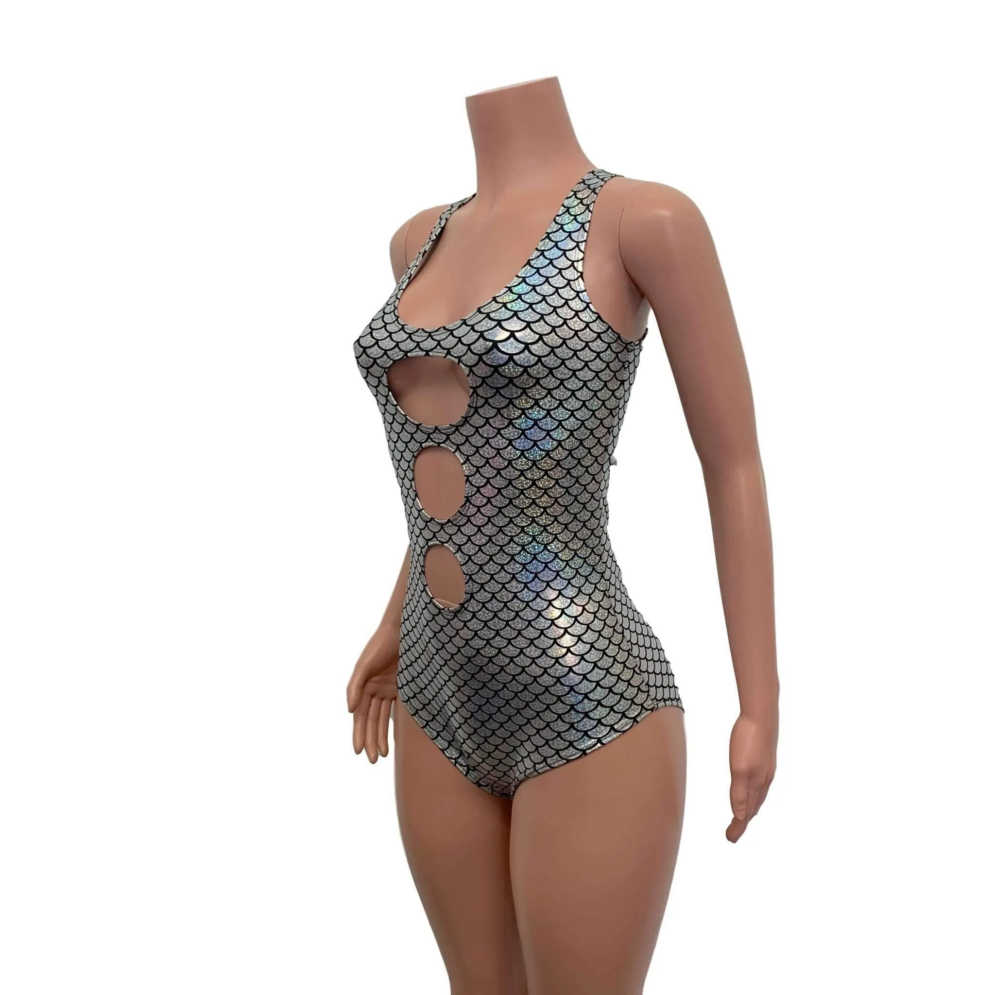 Keyhole Bodysuit - Silver Mermaid Scale Holographic