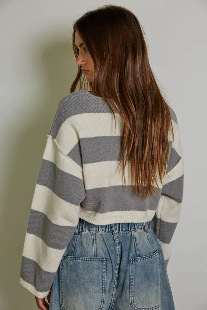 Knit Sweater Striped Pullover Crop Top