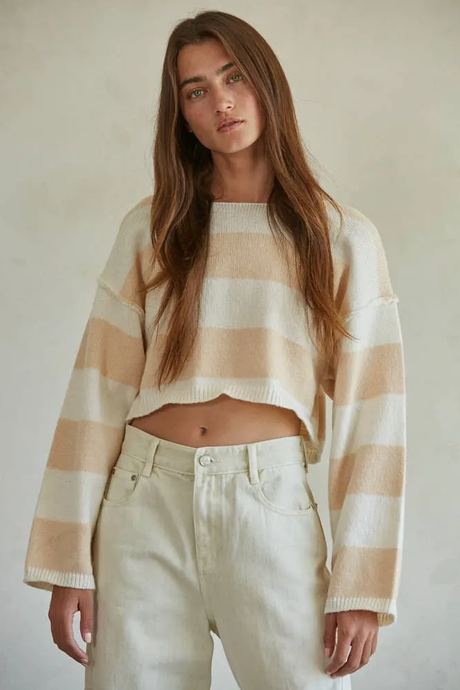 Knit Sweater Striped Pullover Crop Top