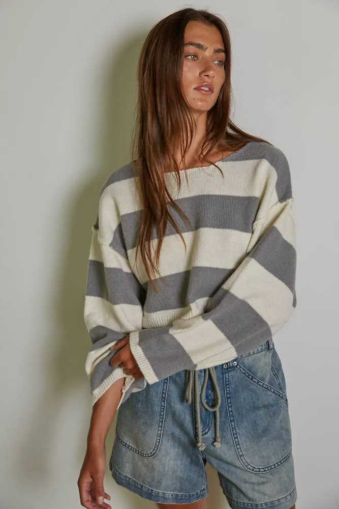 Knit Sweater Striped Pullover Crop Top