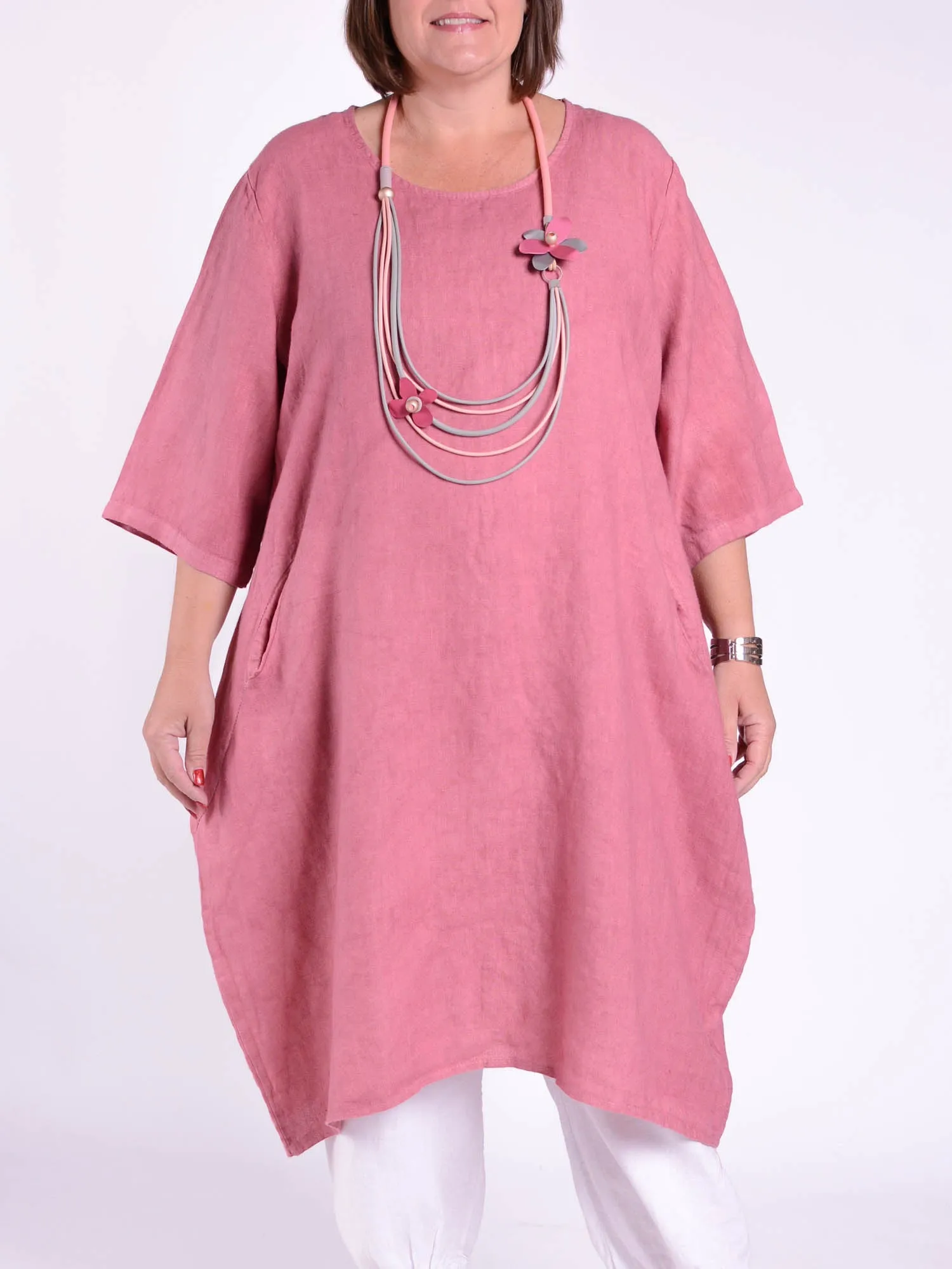 Lagenlook Basic Casual Tunic Dress - 9469 Linen