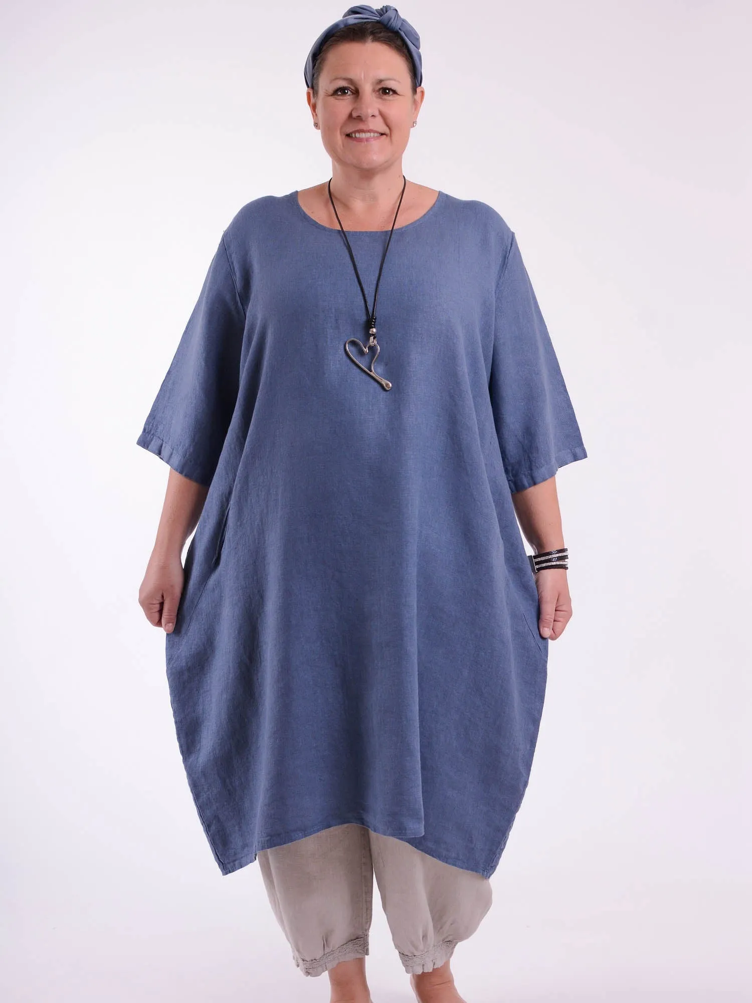 Lagenlook Basic Casual Tunic Dress - 9469 Linen