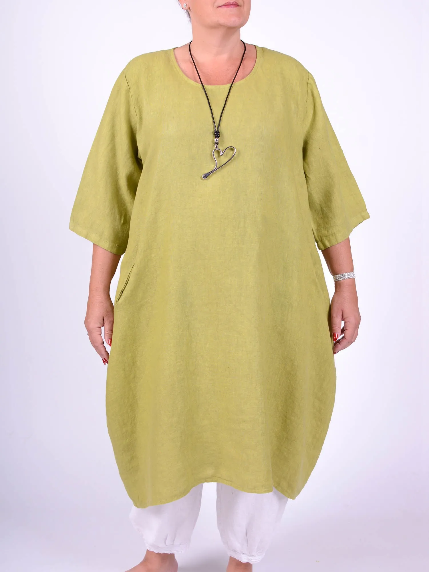 Lagenlook Basic Casual Tunic Dress - 9469 Linen