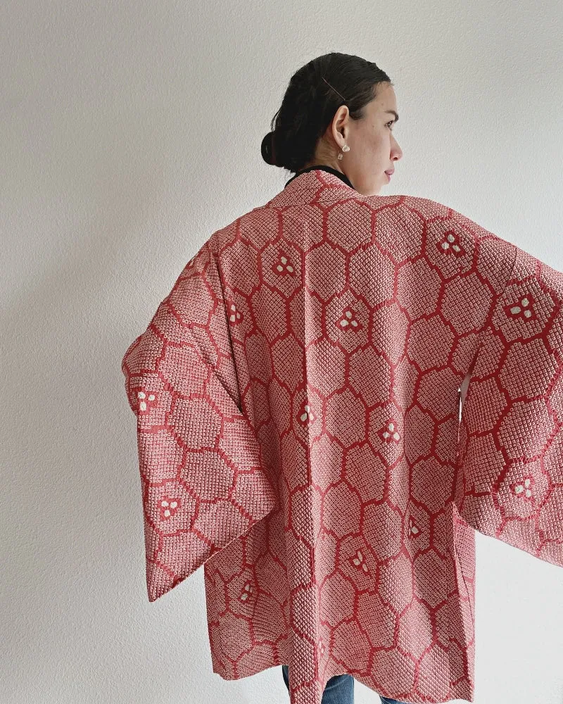 Long Length Tortoise Shibori Haori Kimono Jacket