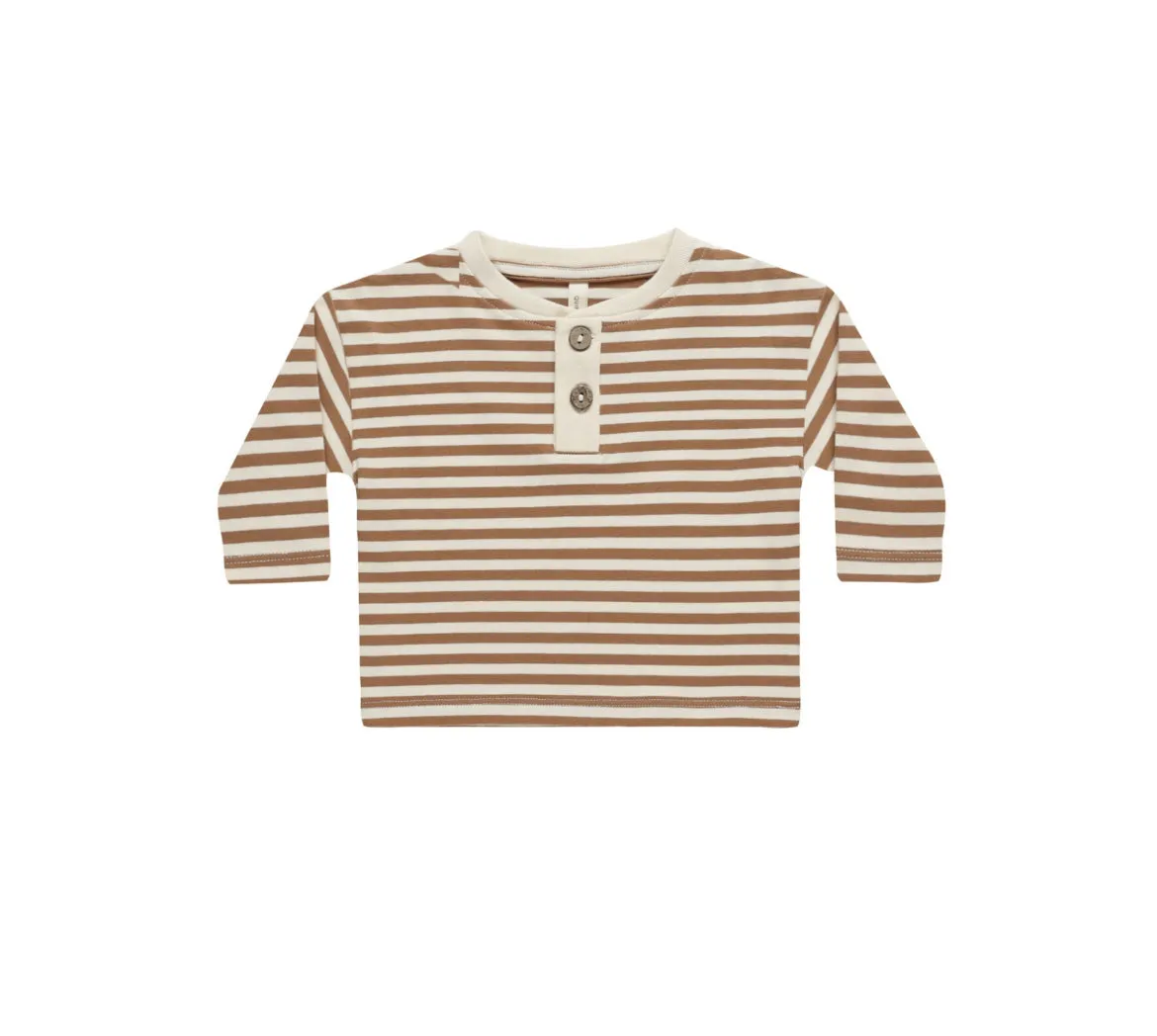 Long Sleeve Henley Tee - Cinnamon Stripe