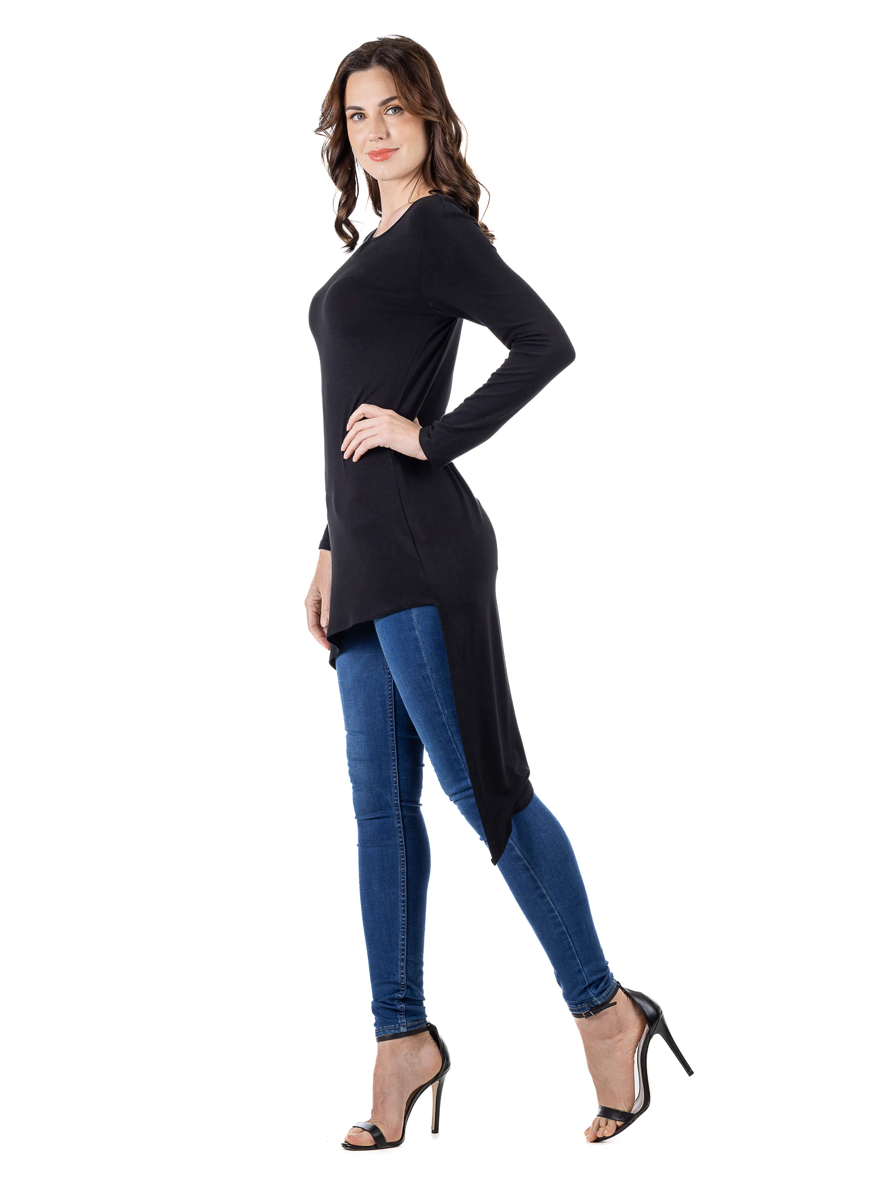 Long Sleeve Knee Length Asymmetrical Tunic Top