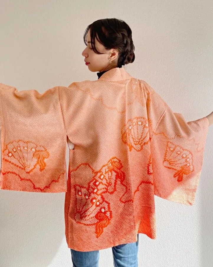 Lucky Folding Fan Shibori Haori Kimono Jacket