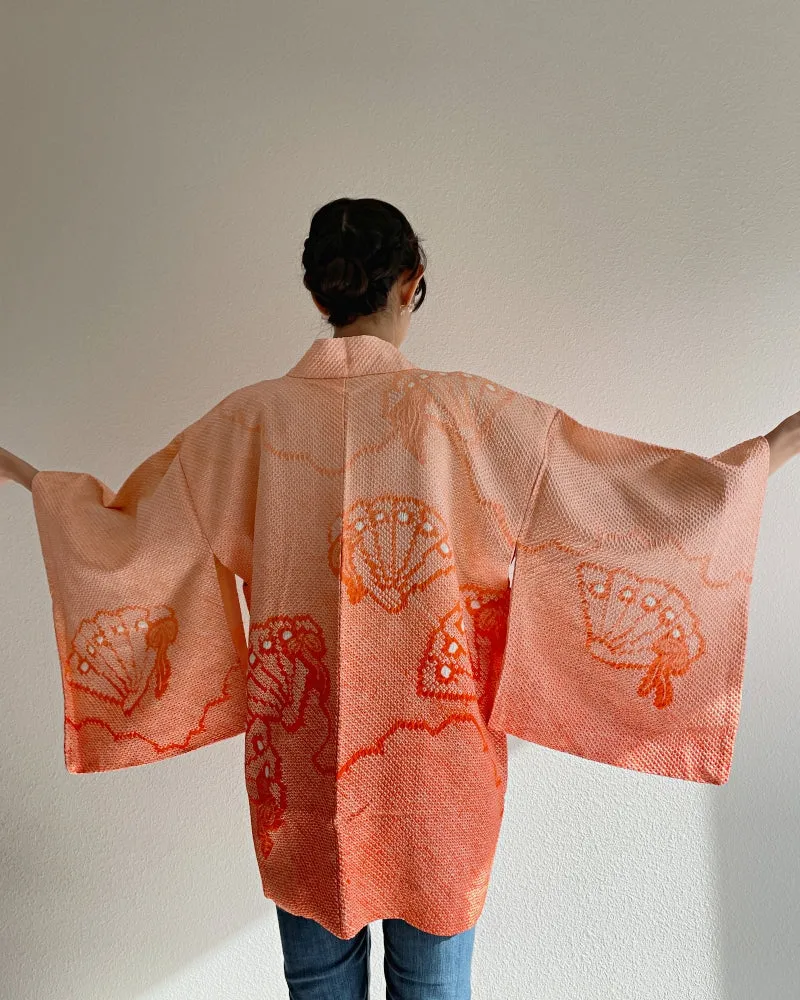 Lucky Folding Fan Shibori Haori Kimono Jacket