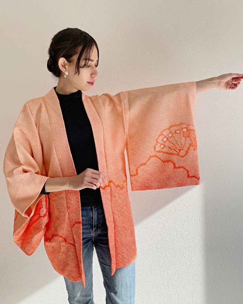 Lucky Folding Fan Shibori Haori Kimono Jacket