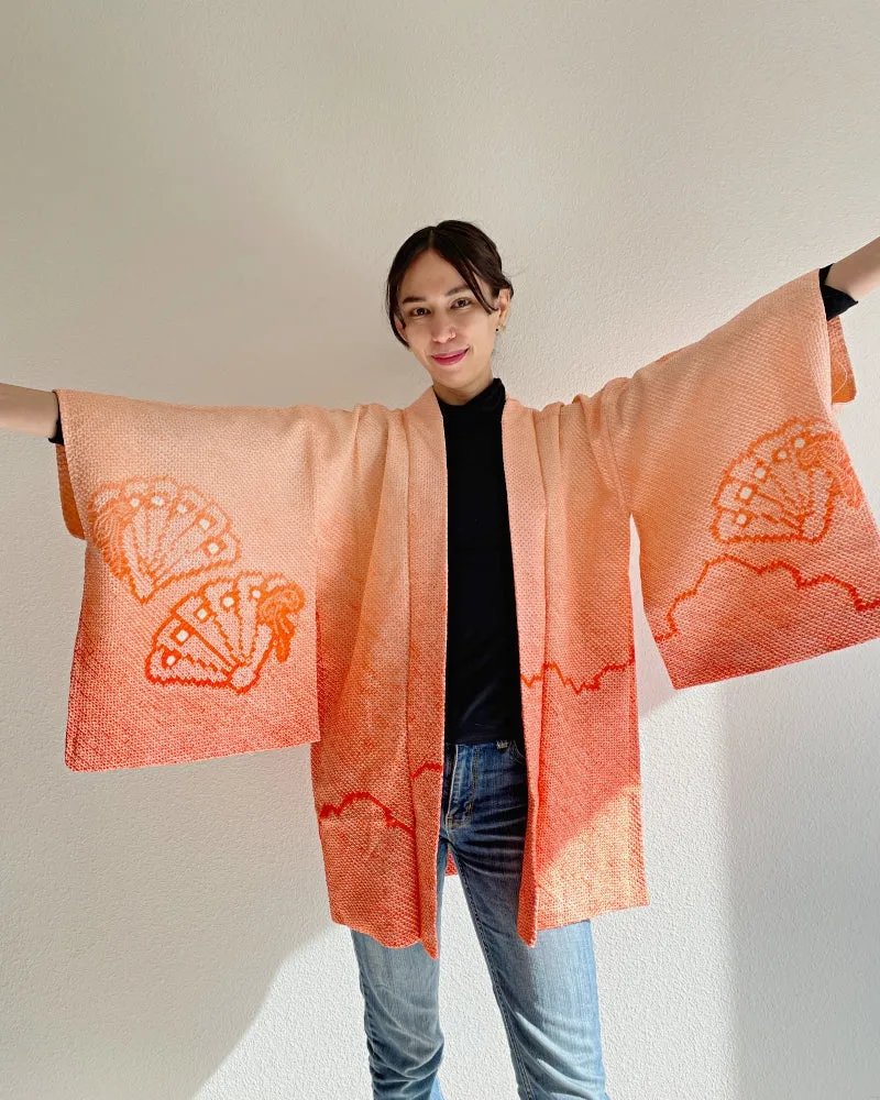 Lucky Folding Fan Shibori Haori Kimono Jacket