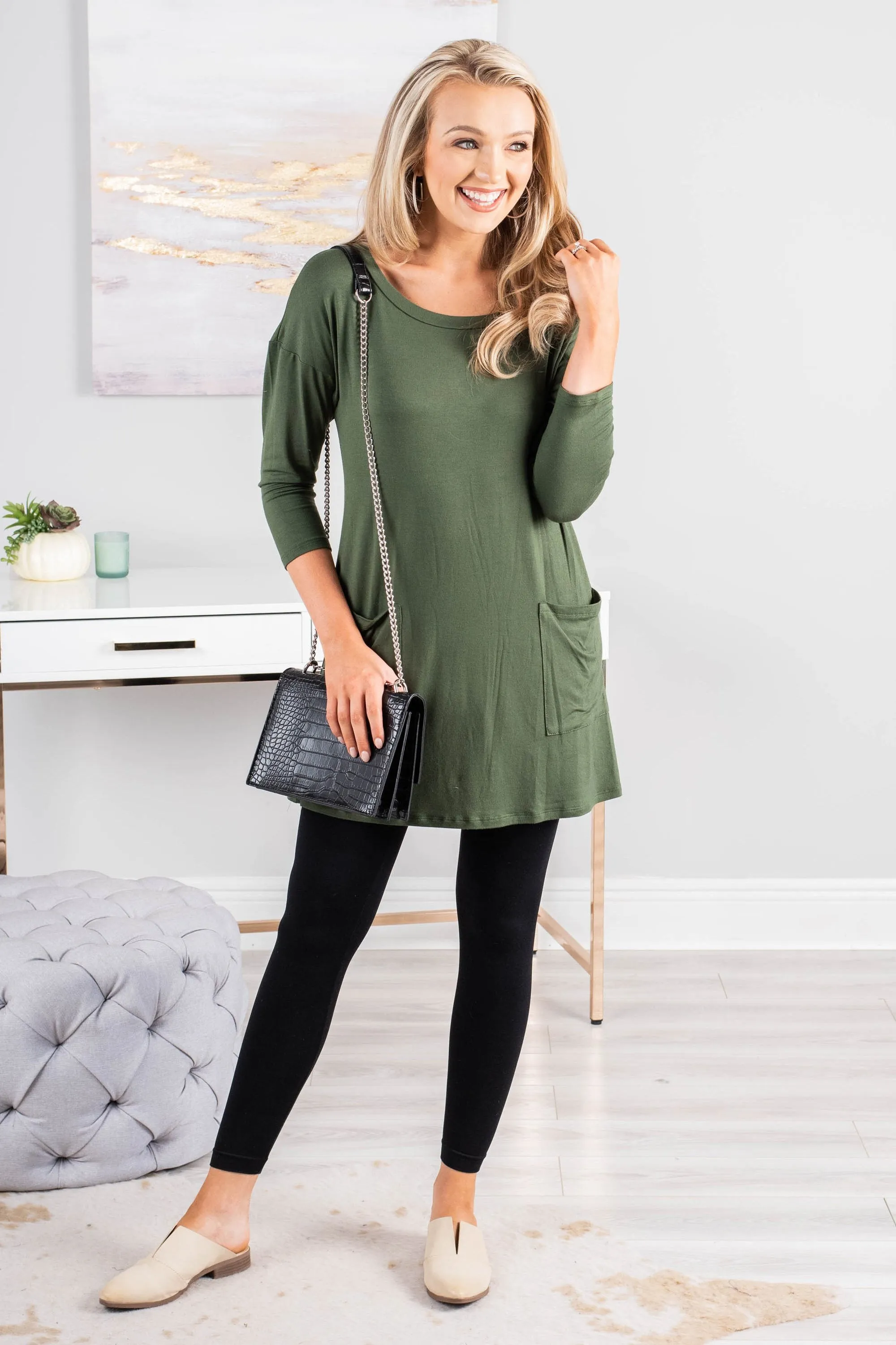 Medley In Love Olive Green Pocket Tunic