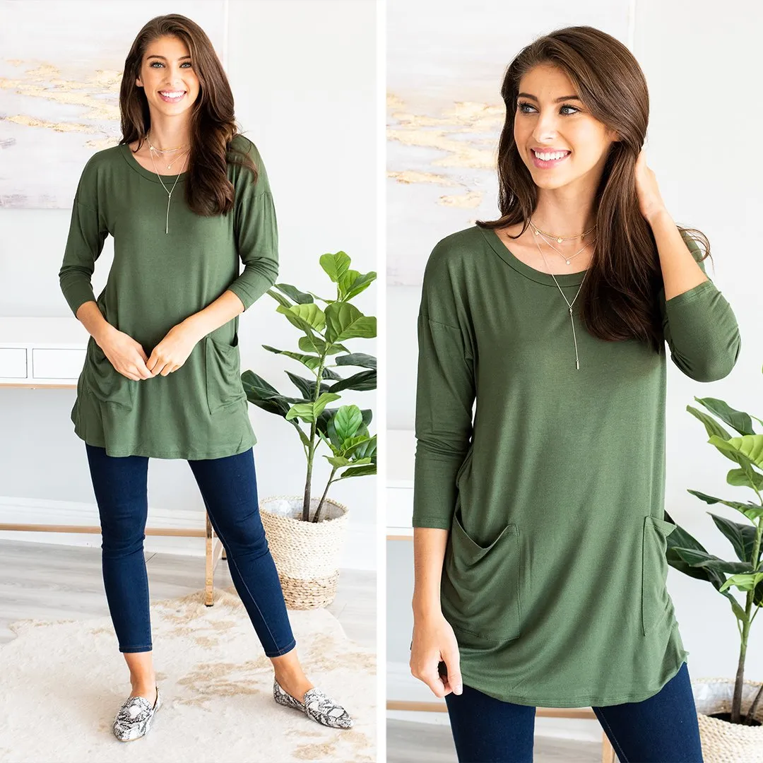 Medley In Love Olive Green Pocket Tunic