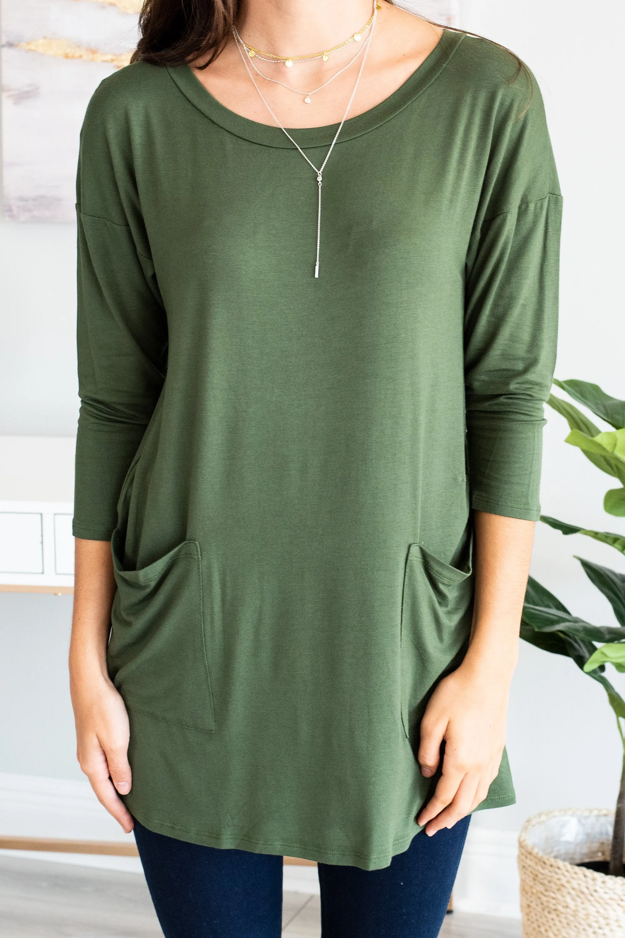 Medley In Love Olive Green Pocket Tunic