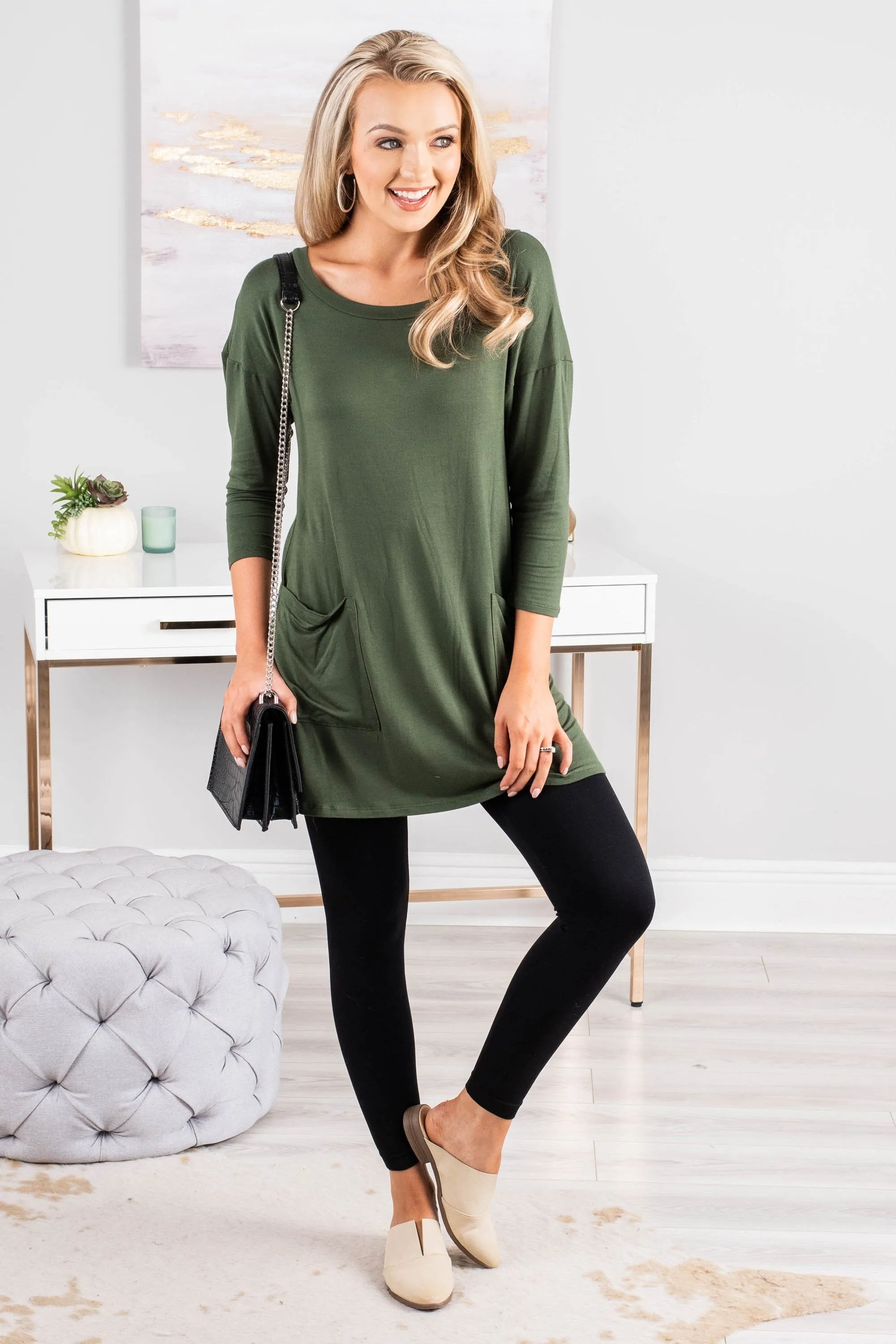 Medley In Love Olive Green Pocket Tunic