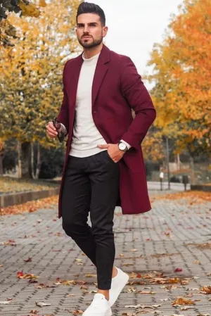 Men Maroon Overcoat Vintage Long Trench Coat Winter Long Coat Men Long Jacket