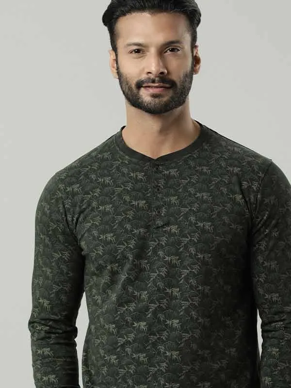 Men Printed Henley T-Shirt