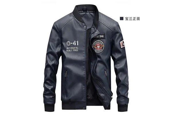 Men Stand Collar Coats PU Leather Jackets