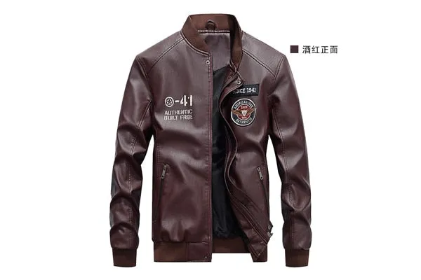 Men Stand Collar Coats PU Leather Jackets