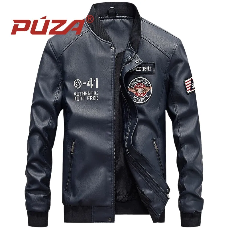 Men Stand Collar Coats PU Leather Jackets