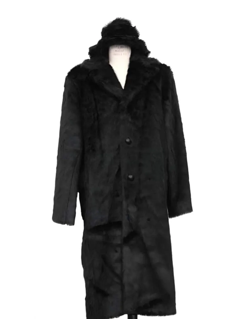 Men's Ankle length men's Overcoat ~ Long men's Dress Topcoat - Winter coat   Matching Hat Black Long Length Black Faux Fur Coat