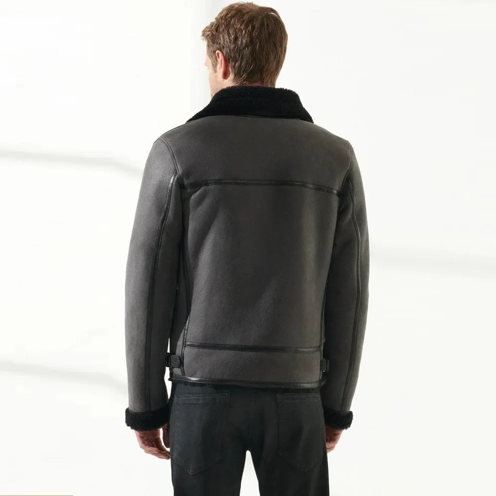 Men's Grey Aviator Shearling Jacket