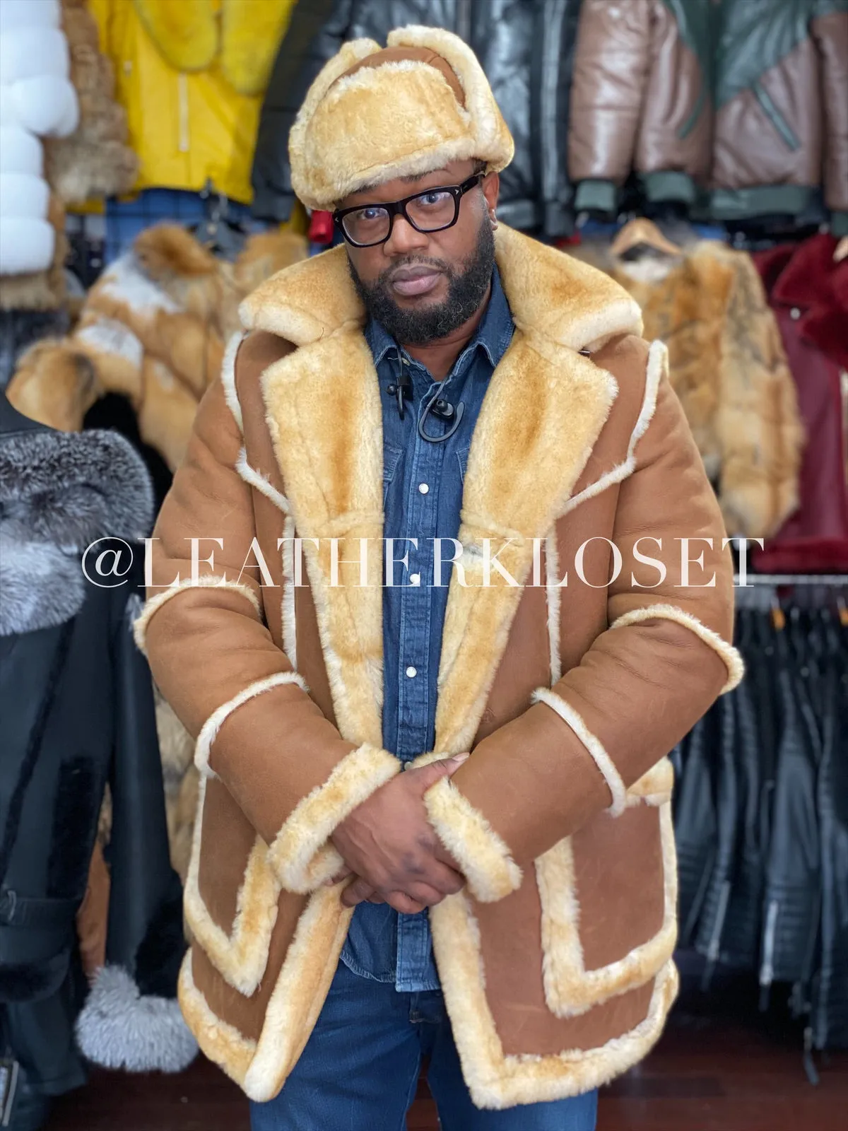 Men's Marlboro Sheepskin Shearling Coat [Tan]