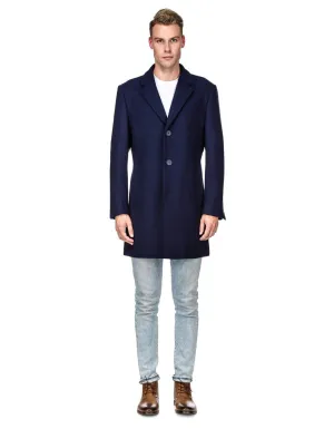 Mens Modern 3 Button Wool Car Coat in Navy Blue