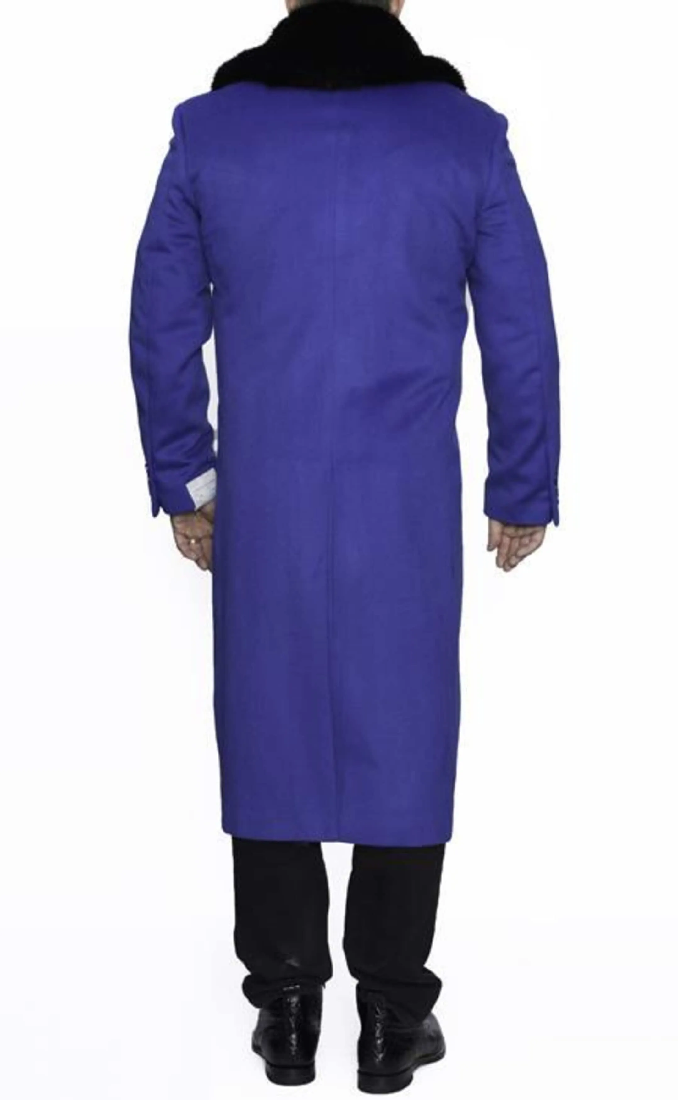 Mens Overcoat - Topcoat For Men - Winter Fabric - Big and Tall Large Ankle length Man ~ Plus Size Removable Fur Collar Overcoat Three Button Long men's Dress Topcoat - Winter coat 4XL 5XL 6XL Royal Blue Full Length 48 Long