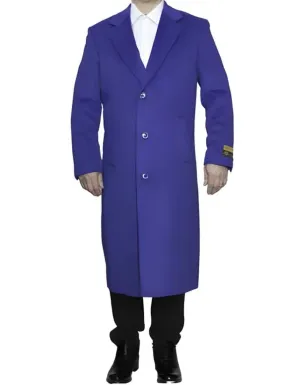 Mens Overcoat - Topcoat For Men - Winter Fabric - Full Length Royal Blue Wool Dress Ankle length Top Coat/Overcoat