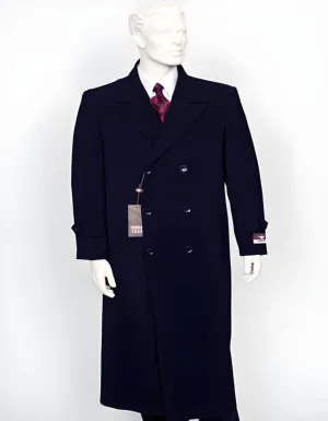 Mens Peak Lapel Full Length Navy Coat Duster Maxi Coat