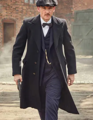 Mens Peaky Blinders Costume Arthur Shelby Vested Suit with Overcoat & Hat