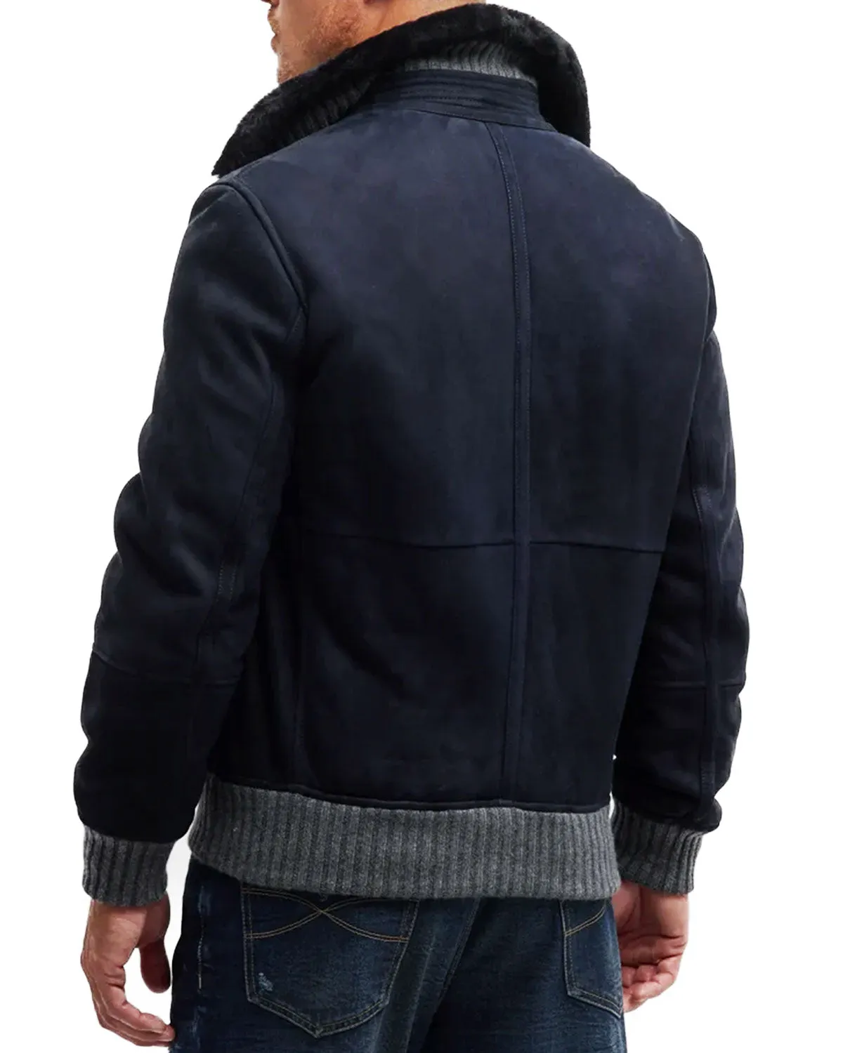 Navy Shearling Bomber Jacket