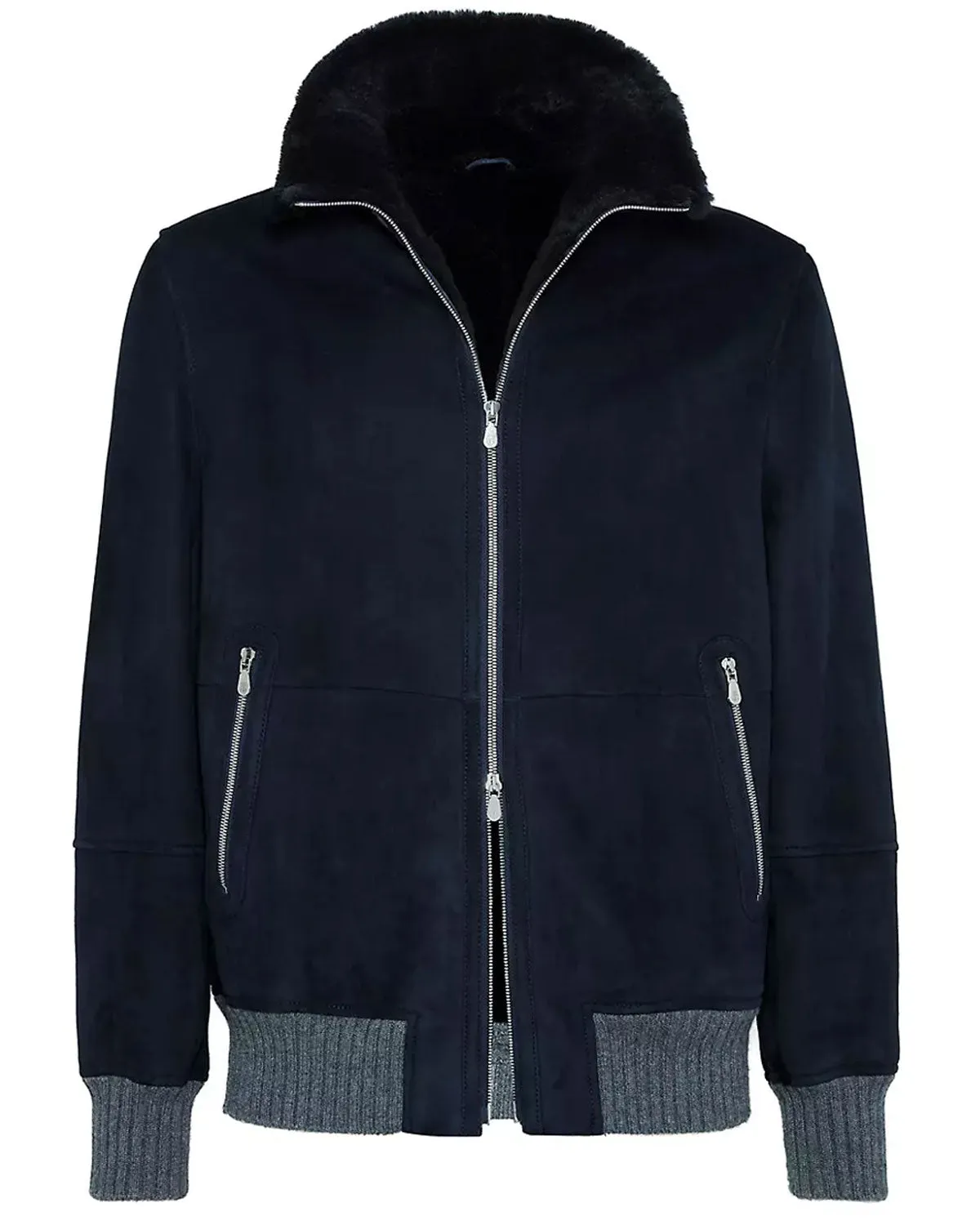 Navy Shearling Bomber Jacket