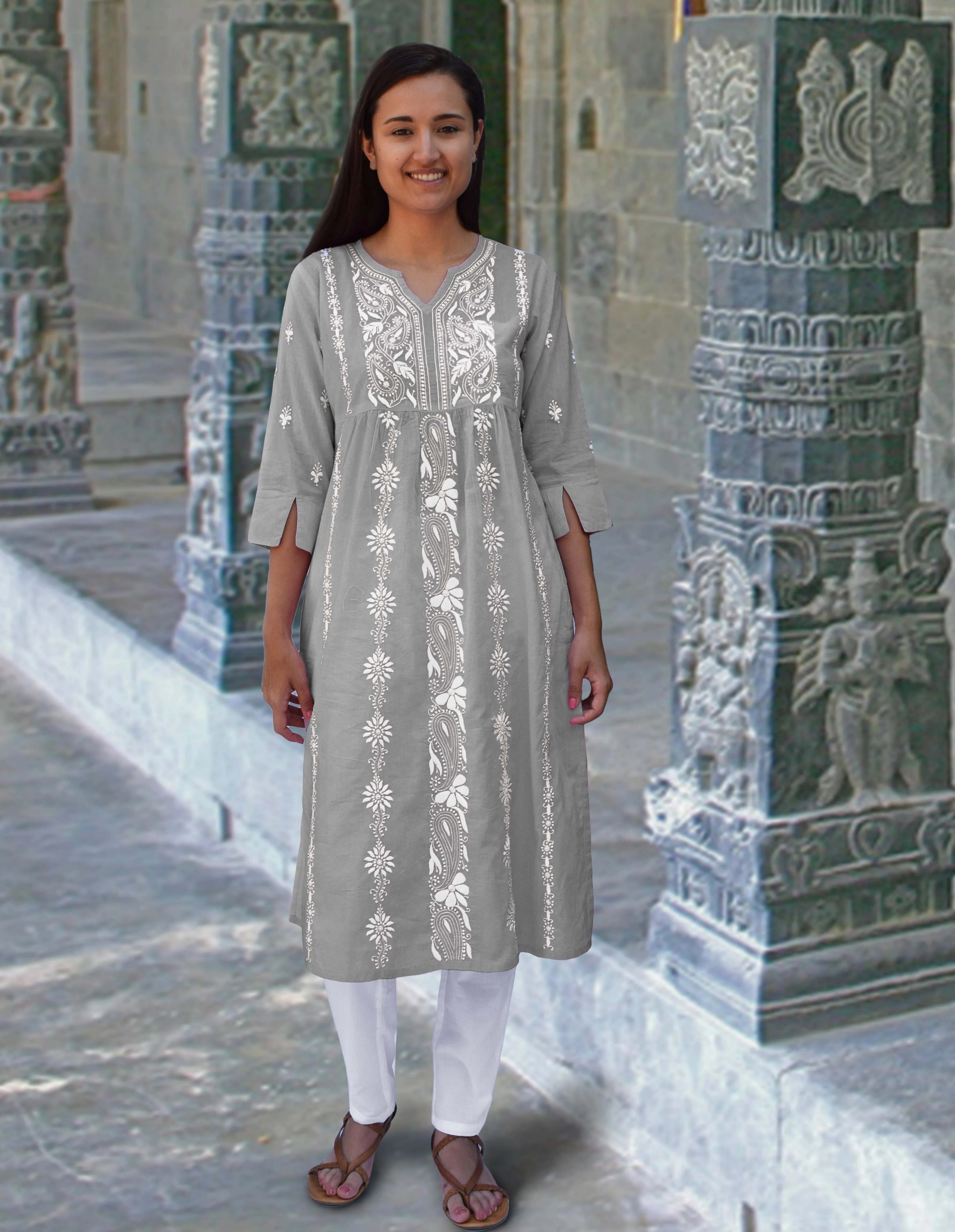 Nilsa Hand Embroidered Pure Soft Cotton Long Tunic Kurta Dress: Made to Order/Customizable