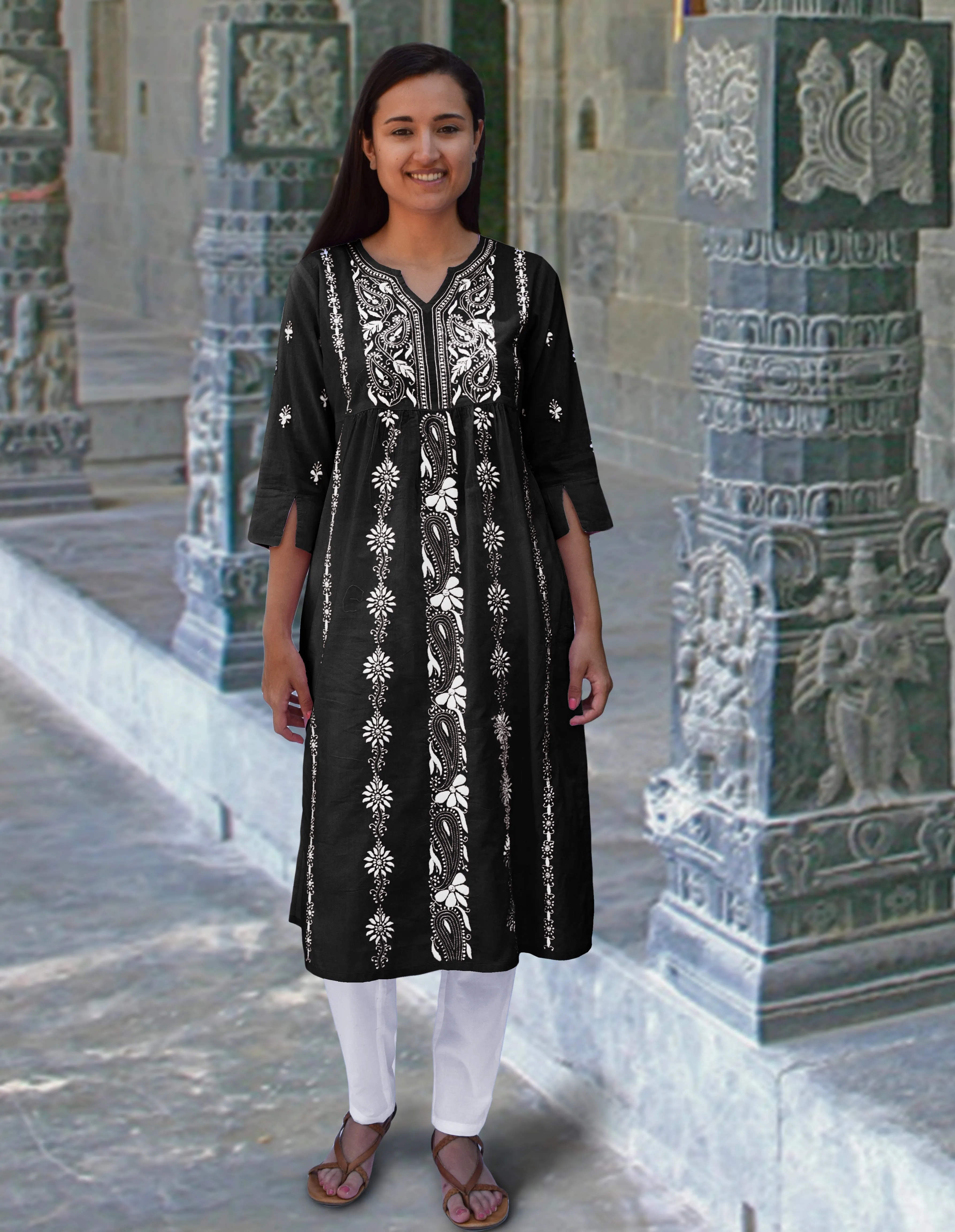 Nilsa Hand Embroidered Pure Soft Cotton Long Tunic Kurta Dress: Made to Order/Customizable