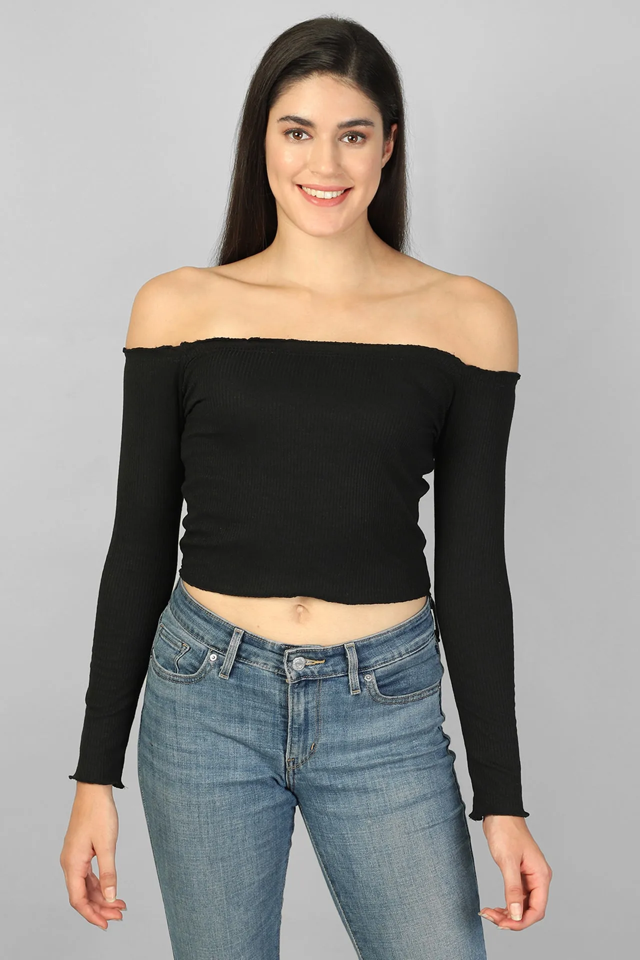 OFF-SHOULDER RIBBED CROP TOP