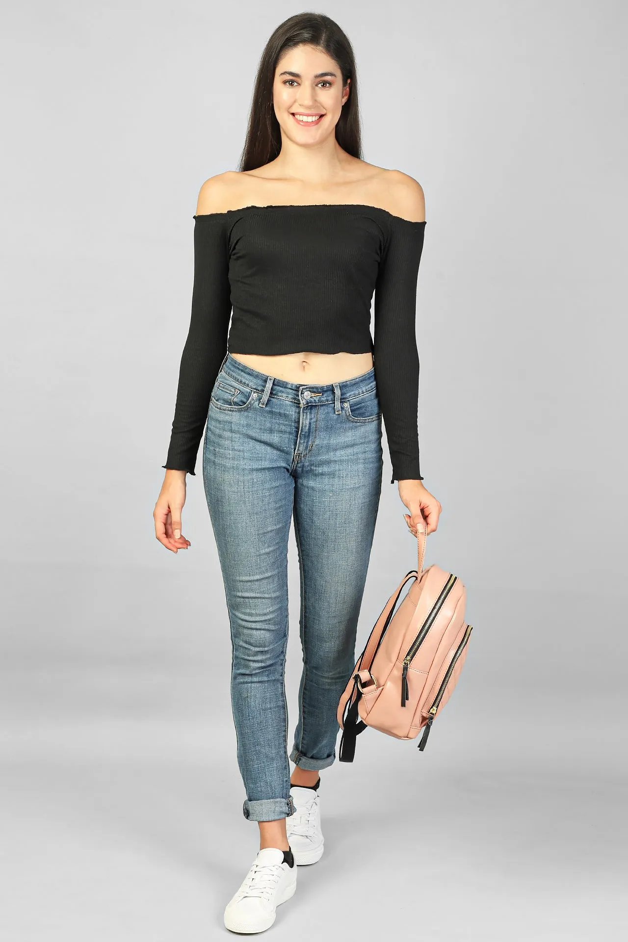 OFF-SHOULDER RIBBED CROP TOP