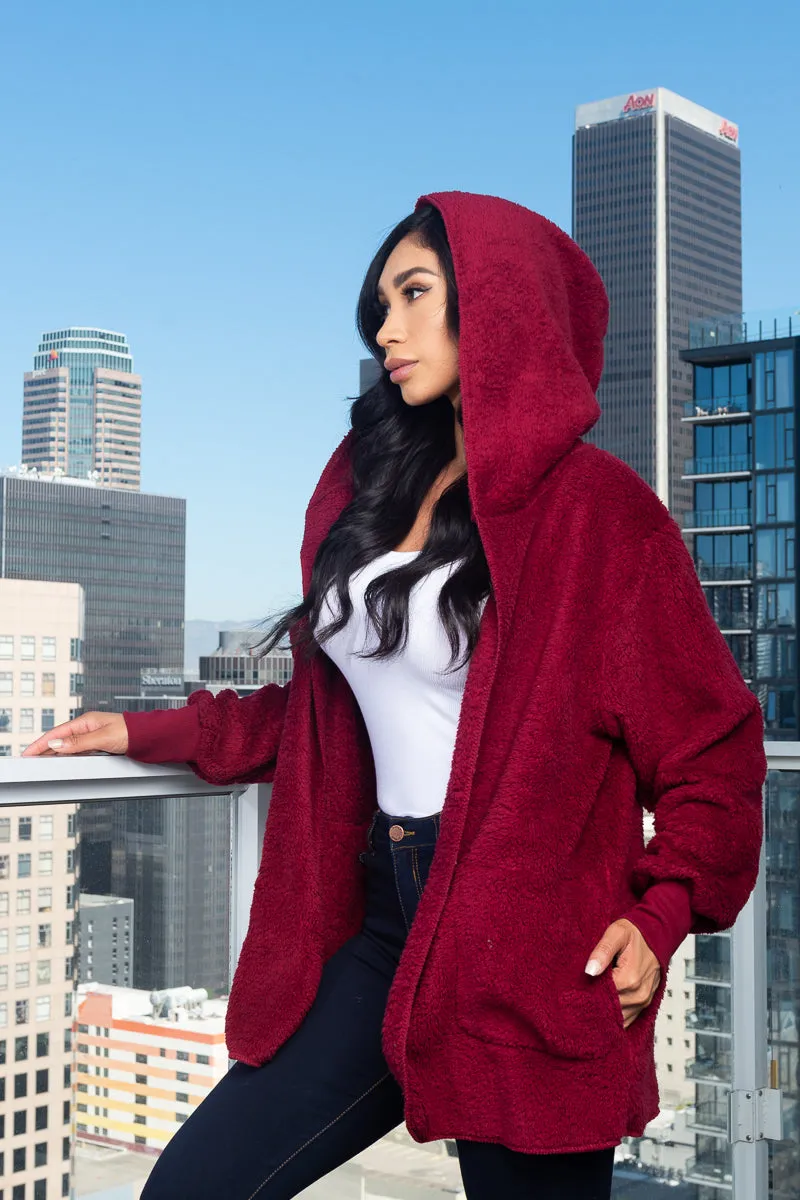 Open Front Hooded Shearling Fur Jacket w/2 pockets in the sides (M0806)