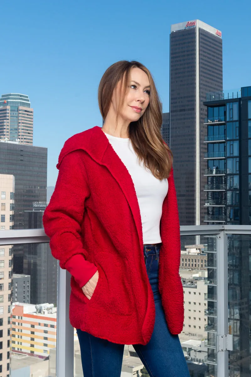 Open Front Hooded Shearling Fur Jacket w/2 pockets in the sides (M0806)