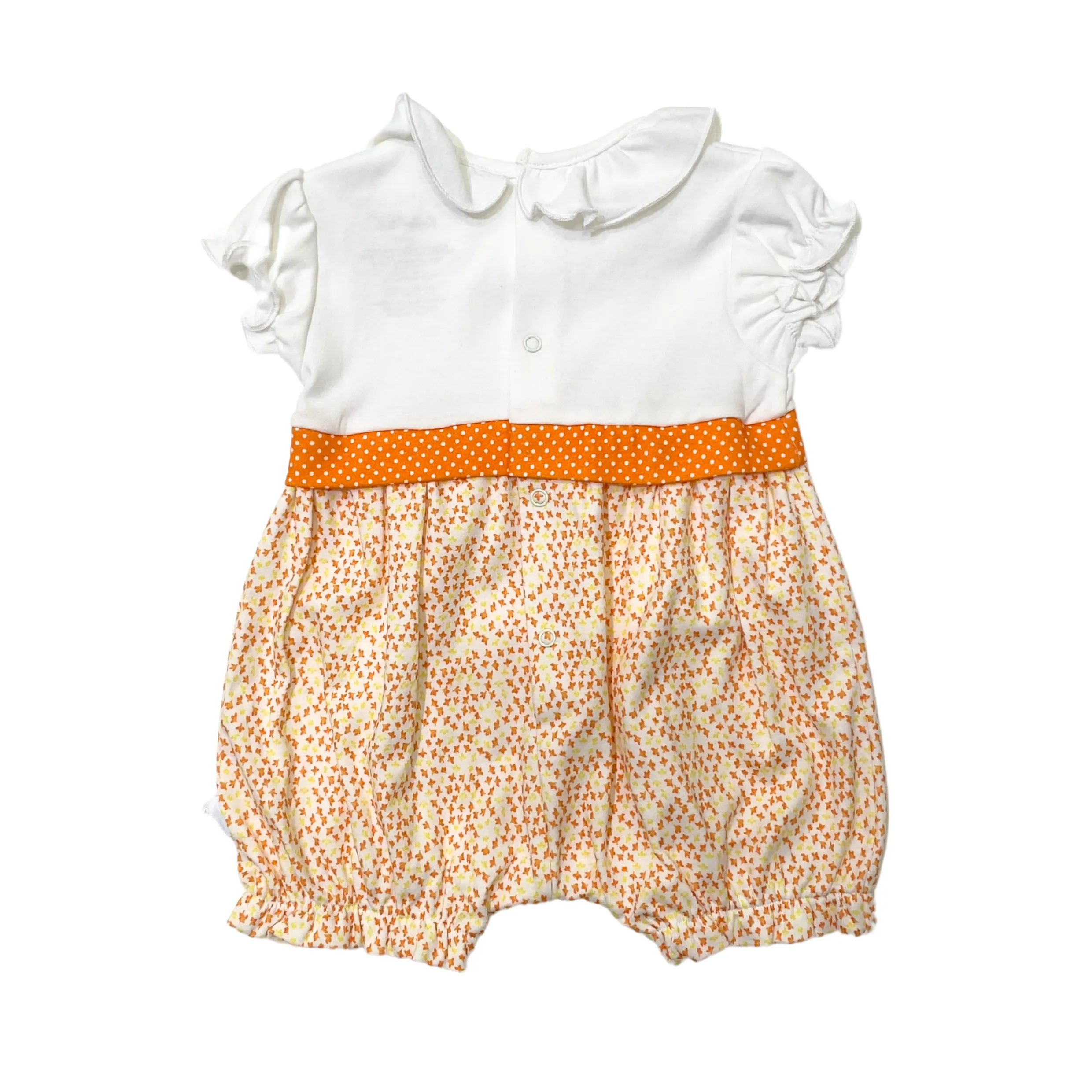 Orange Short Romper with Flower Embroidery