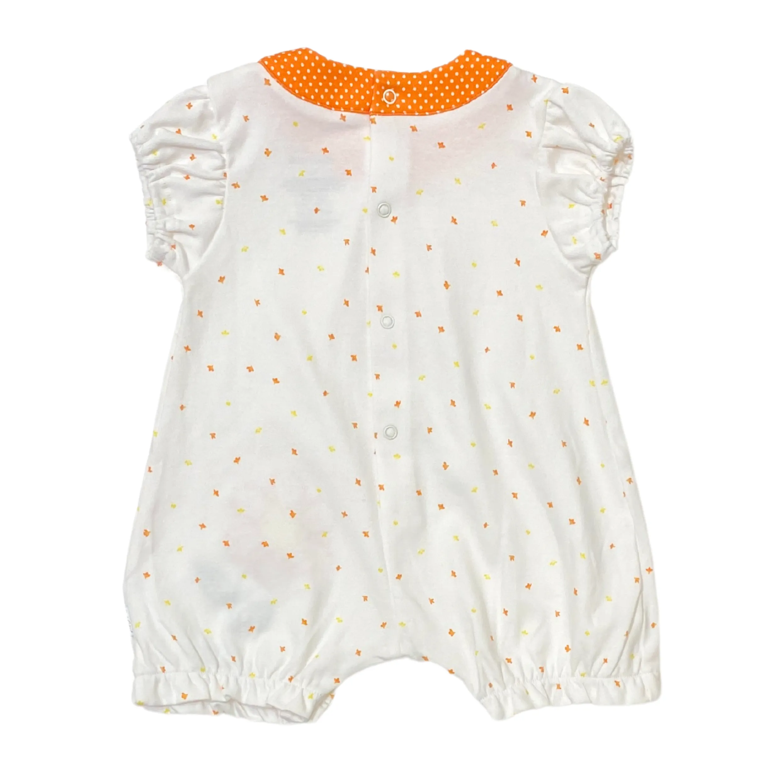 Orange Short Romper with Flower Embroidery