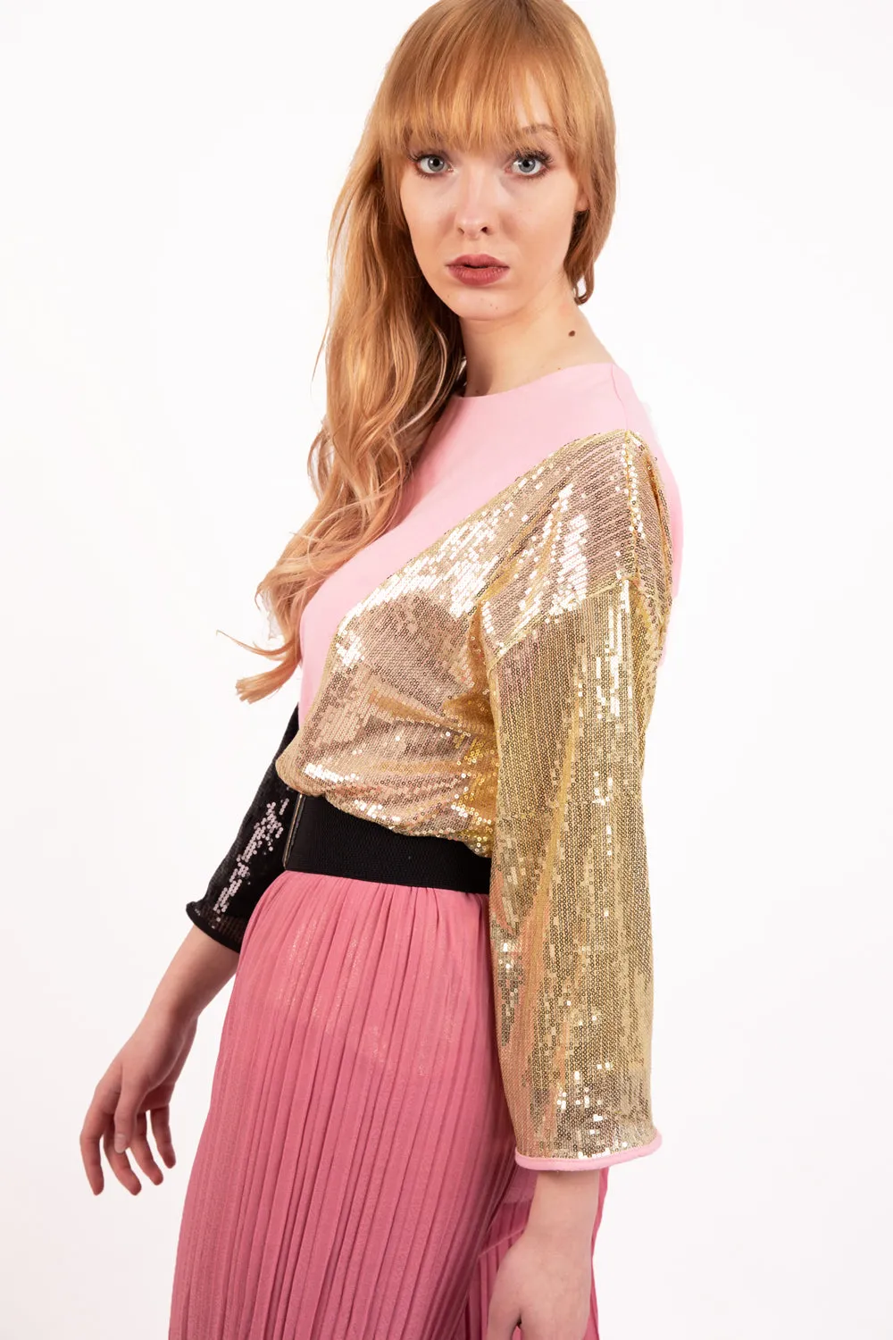 Oversized Contrast Sequin Sleeve Top