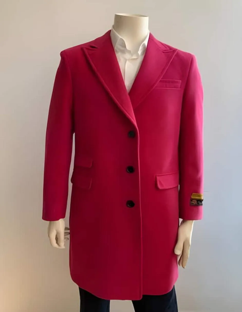 Peak Lapel 1920s Style - Wool Car Coat Three Quarter By Albereto Nardon   Pink Mens Overcoat