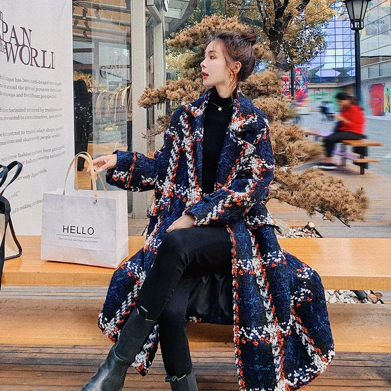 Plaid Woolen Overcoat Women Clothing Mid-Length