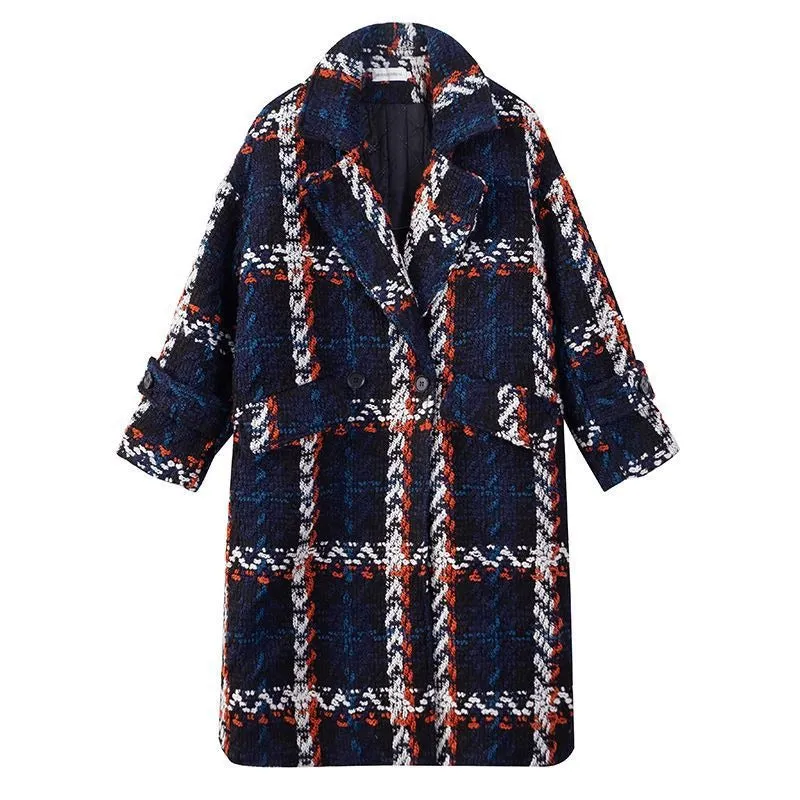 Plaid Woolen Overcoat Women Clothing Mid-Length