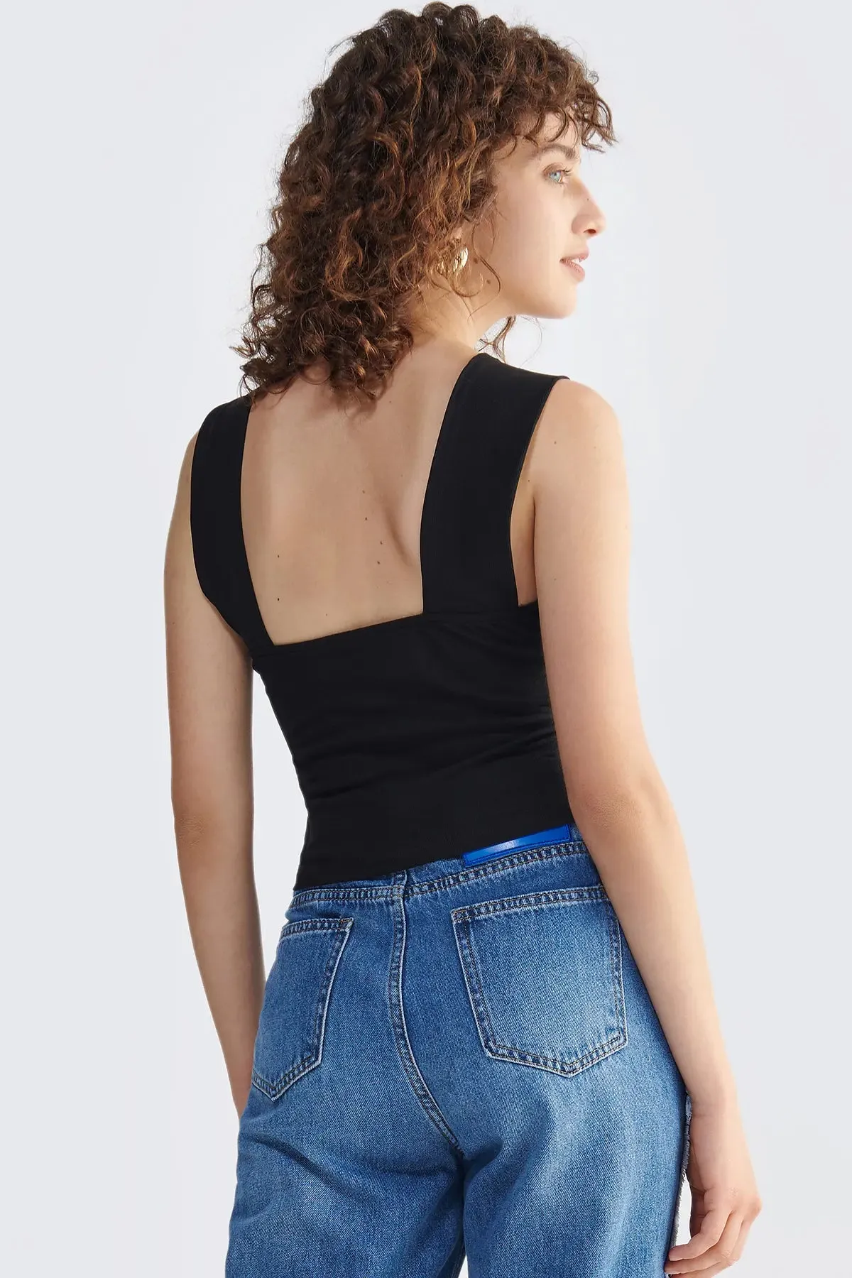 Plain Ruched Backless Stretch Rib Crop Top