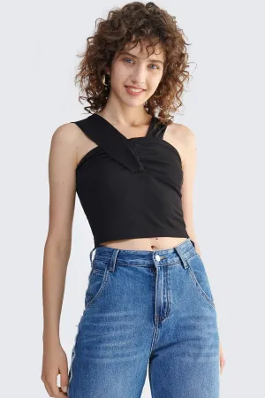 Plain Ruched Backless Stretch Rib Crop Top