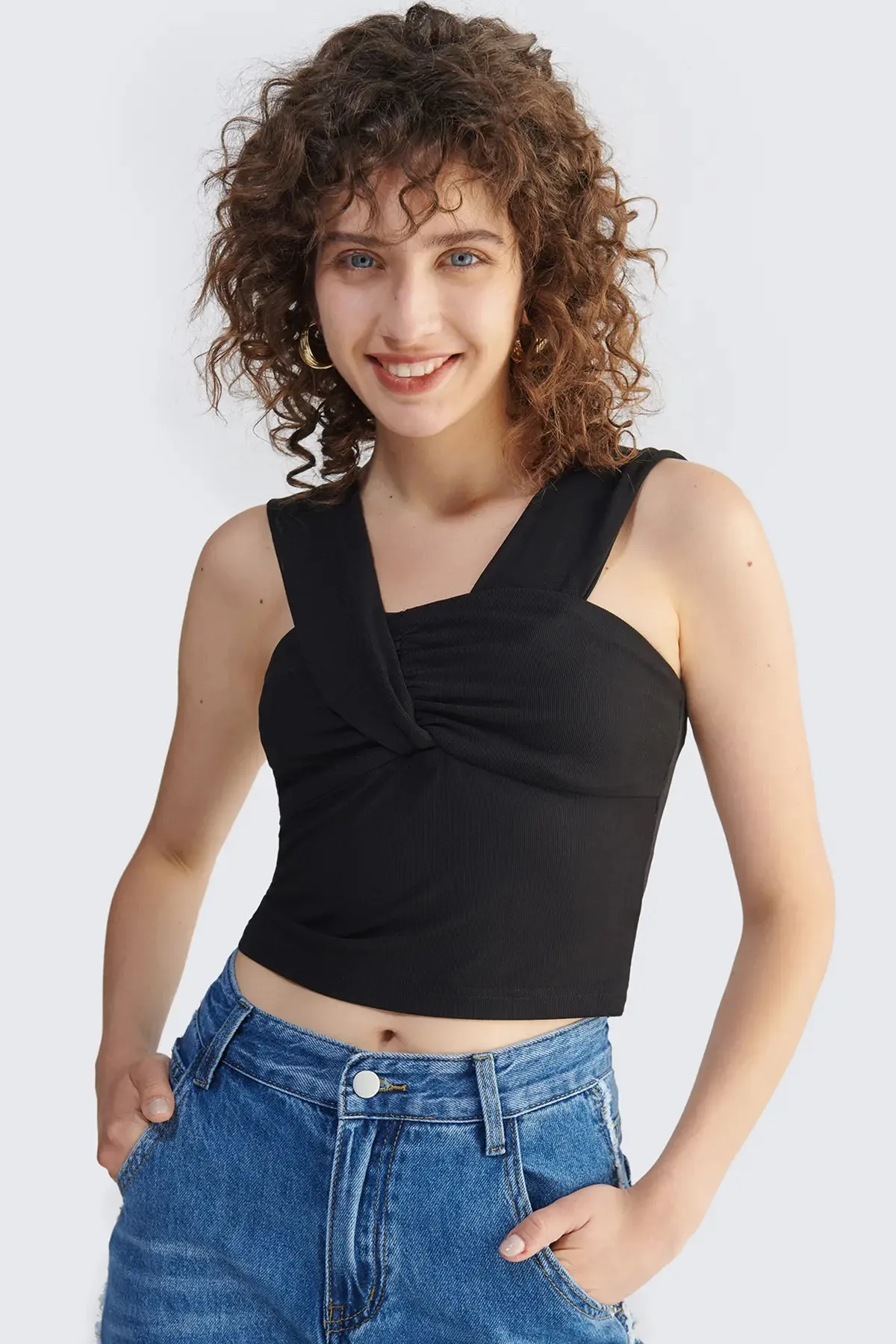 Plain Ruched Backless Stretch Rib Crop Top