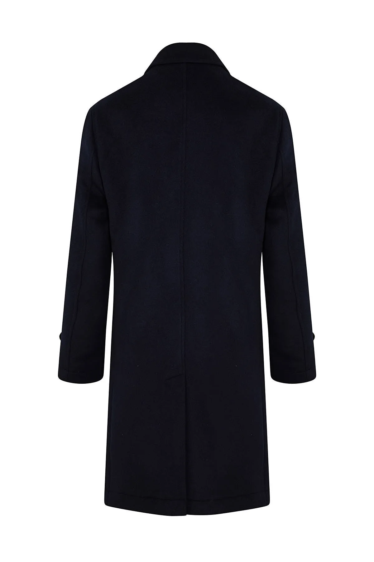 Regular Fit Flat Collar Wool Blend Navy Overcoat